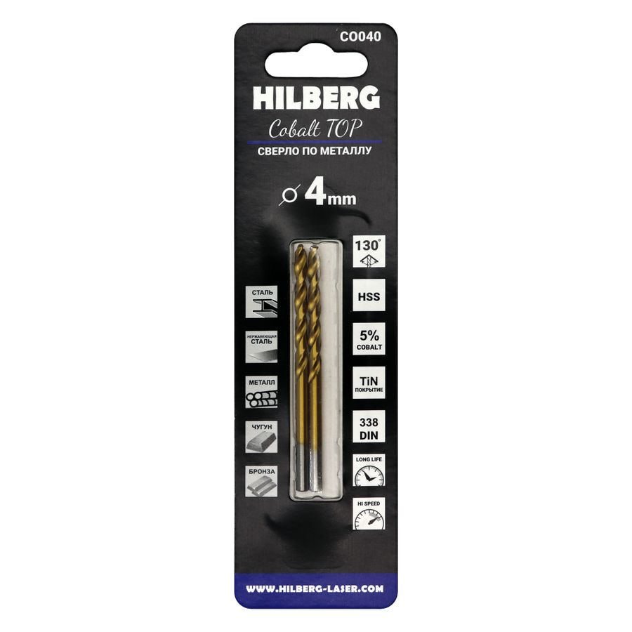 Сверло по металлу 4.0*75(43) мм 2 шт HILBERG Cobalt 5% TOP, CO040, предпросмотр