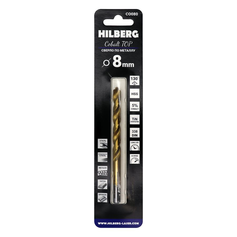 Сверло по металлу 8.0*117(75) мм HILBERG Cobalt 5% TOP, CO080, предпросмотр