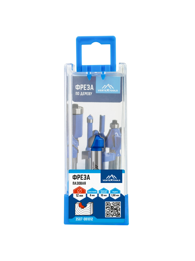 Фреза пазовая VERTEXTOOLS фасонная хвостовик - 8мм, d-12мм, h-10мм ,r-1,98мм, l-41,5мм, превью