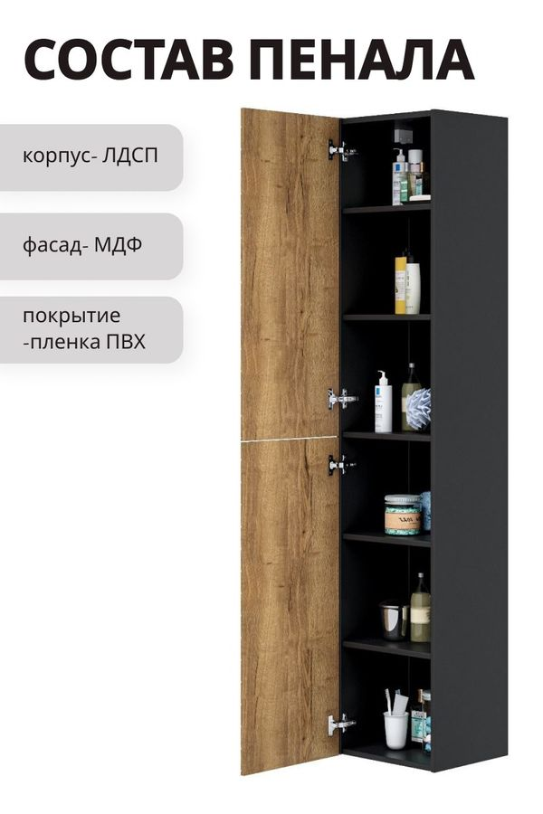 Пенал Мирра навесная 170x35 см дуб коричневый, превью