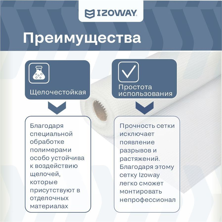 Малярная сетка гидроизоляционная IZOWAY армированный 70 г/м² 1x20 м, превью
