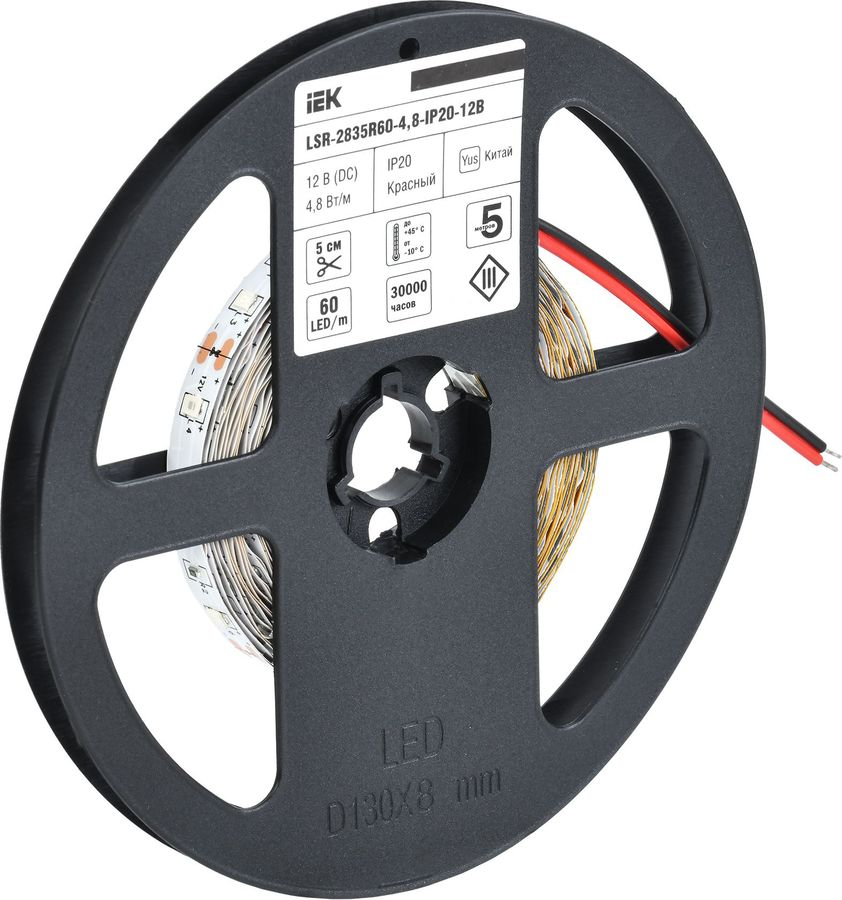 Светодиодная лента IEK SMD 2835 60LED IP20 12В 4,8Вт красный 5 м, превью