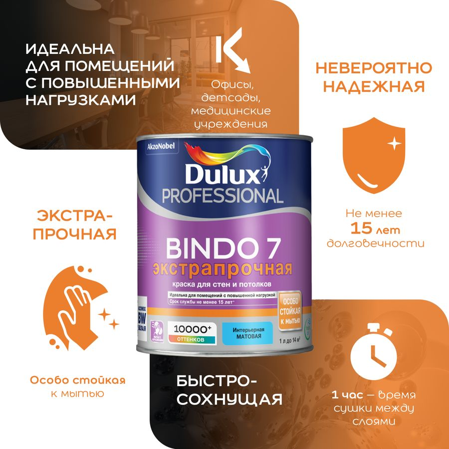 Краска интерьерная Dulux Bindo 7 матовая база BW 9 л, превью