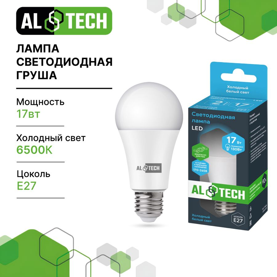 Лампочка светодиодная ALTECH LED 17Вт 6500К 1360Лм E27 Груша, предпросмотр
