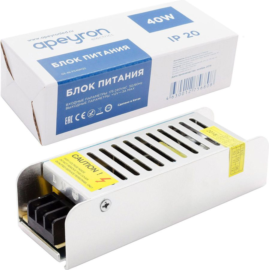 Блок питания для светодиодной ленты Apeyron Electrics 03-46 40 Вт 12 В 3,2 А, превью