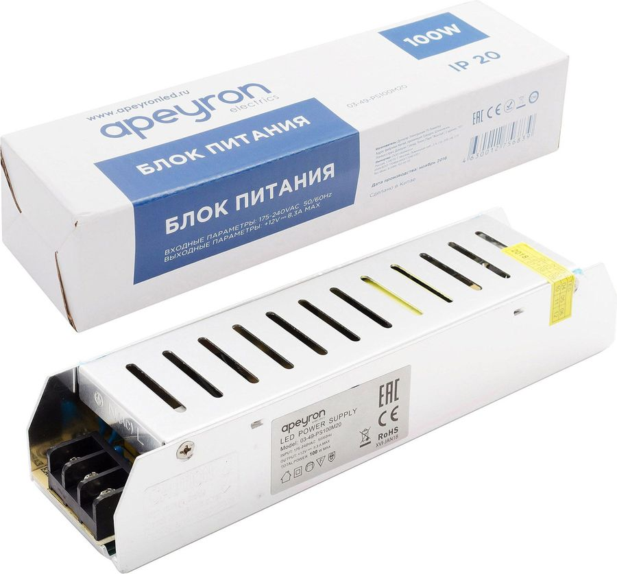Блок питания для светодиодной ленты Apeyron Electrics 03-49 100 Вт 12 В 8,3 А, превью