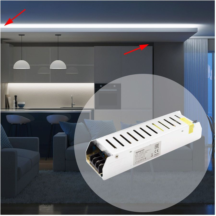 Блок питания для светодиодной ленты Apeyron Electrics 03-49 100 Вт 12 В 8,3 А, предпросмотр