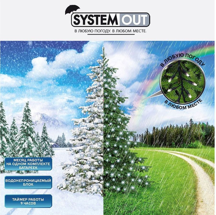 Гирлянда внешняя нить SYSTEM OUT 80 LED белый 8 м, превью
