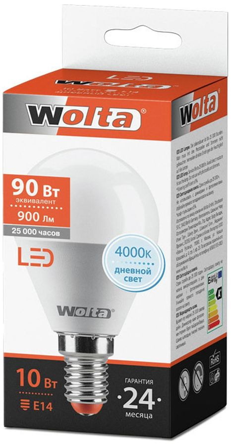 Светодиодная лампа Wolta STANDART E14 10 Вт 900 лм 4000 К шар, предпросмотр