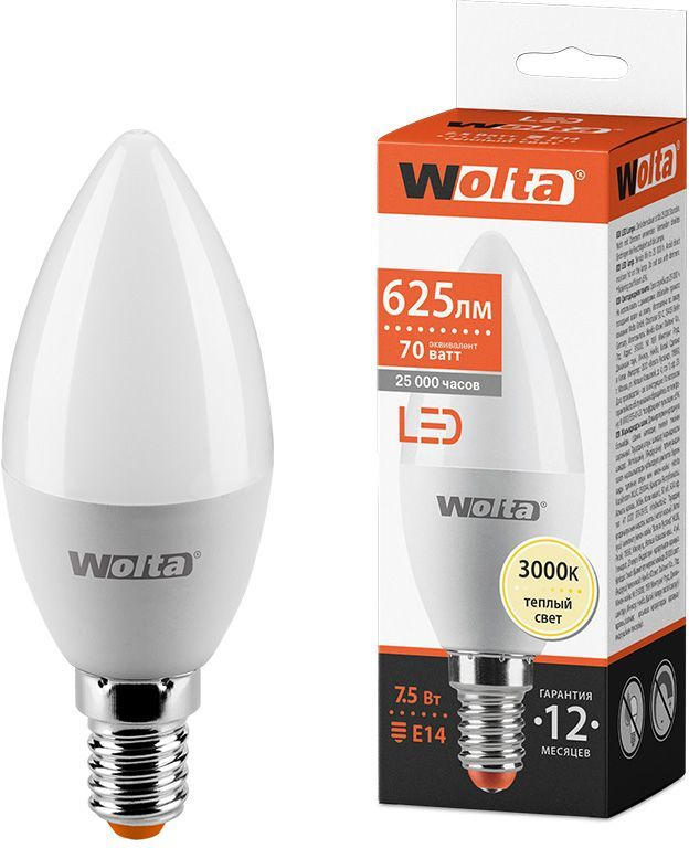 Светодиодная лампа WOLTA 25YC7.5E14 7.5Вт 3000K E14, предпросмотр