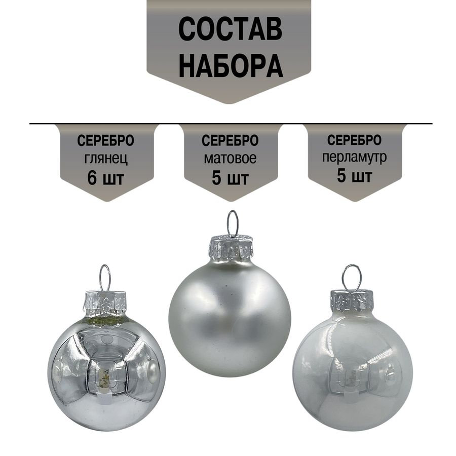 Набор стеклянных шаров ø 3,5 см первый снег 16 шт. В прозрачной упаковке, превью
