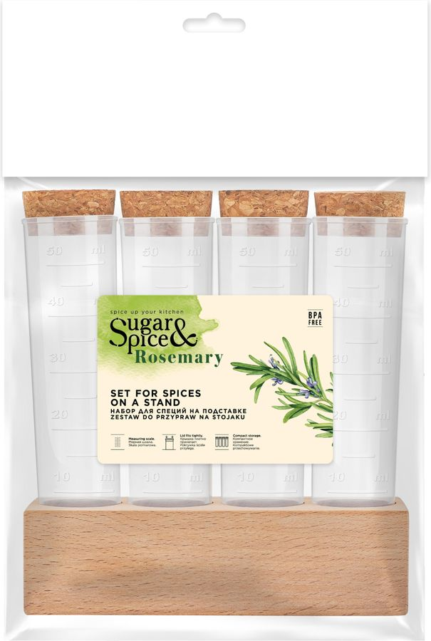 Набор для специй Sugar&Spice Rosemary 4 шт. на деревянной подставке, превью