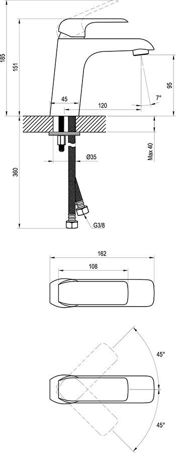 Смеситель для умывальника RAVAK Flat FL 014.00 без донного клапана RAVAK X070118, превью