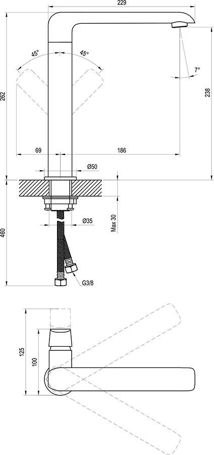 Смеситель для умывальника без донного клапана RAVAK Flat FL 016.00 X070125, превью