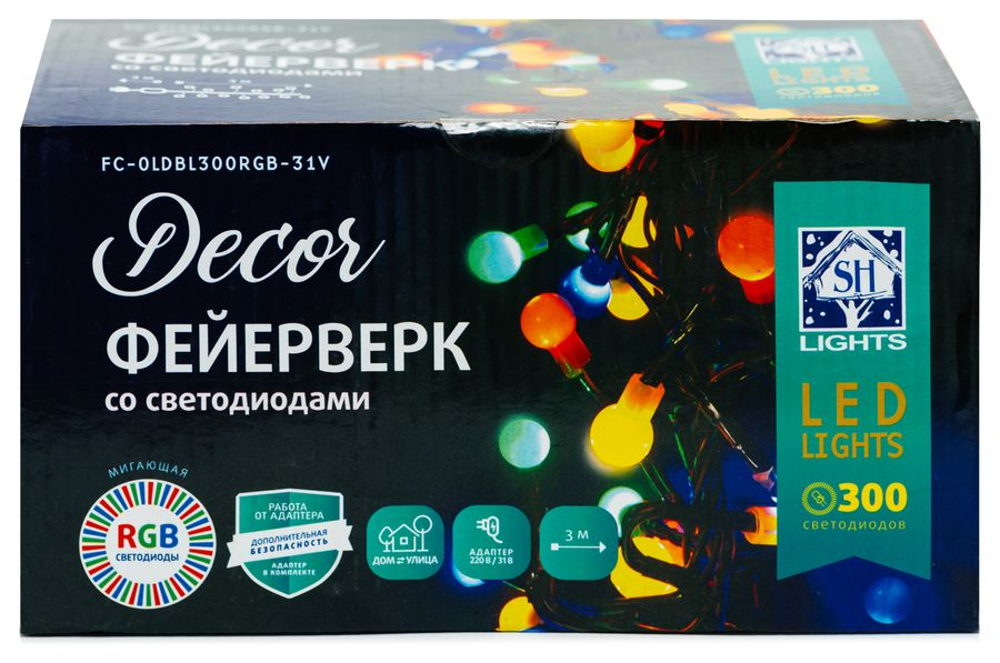 Гирлянда внешняя нить Фейерверк SH LIGHTS 300 LED многоцветный 3 м, предпросмотр