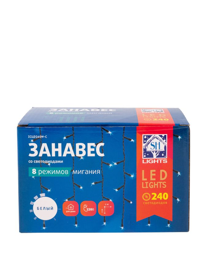 Гирлянда внутренняя занавес SH LIGHTS 240 LED белый 2 м, превью