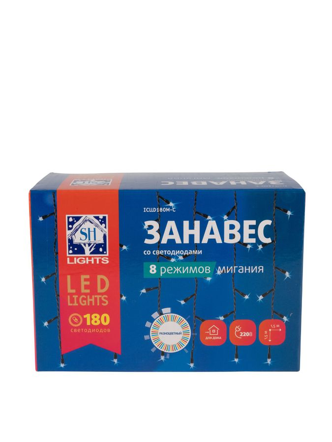 Гирлянда внутренняя занавес SH LIGHTS 180 LED многоцветный 1,5 м, превью