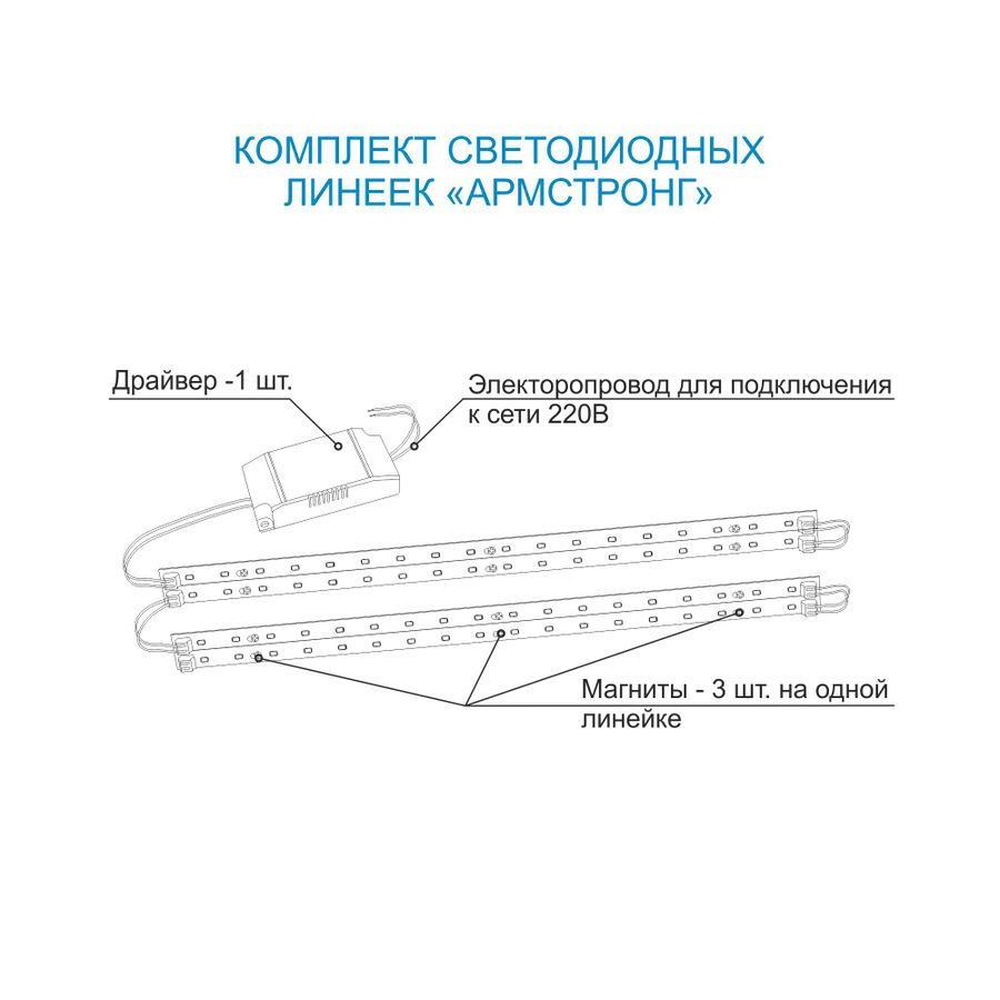 Комплект светодиодных линеек Армстронг 4*8Вт smd 5730, 6000К 4*520мм, превью
