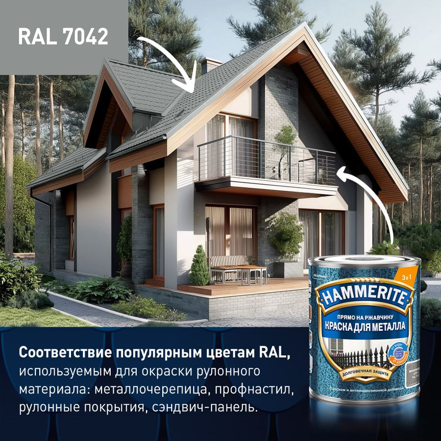 Эмаль по ржавчине Topgrade by Hammerite молотковая RAL7042 серая 0,75 л, предпросмотр