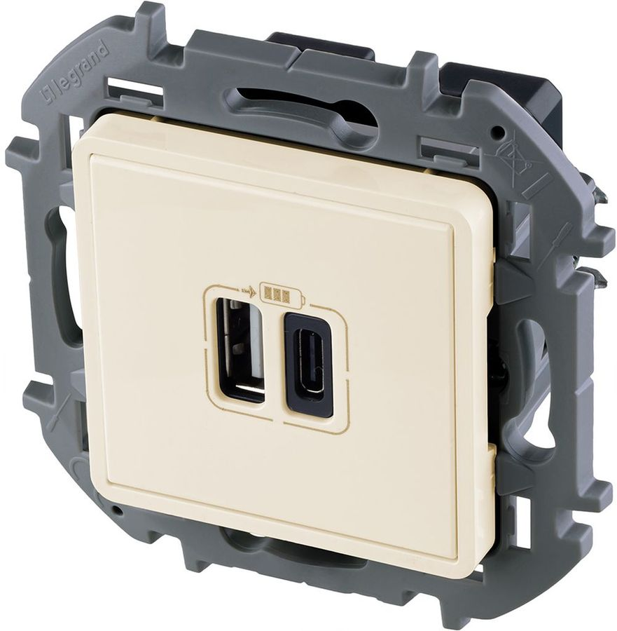 Розетка USB Type-A+C 1 пост Legrand Inspiria слоновая кость, предпросмотр