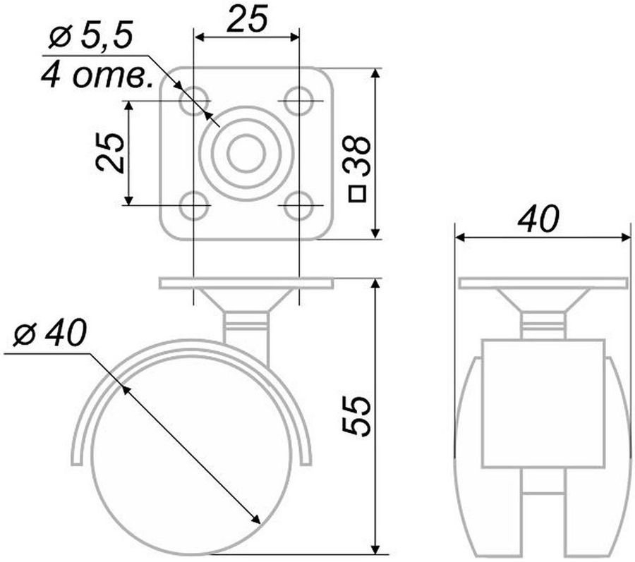 Опора колесная JET FU310A.040BL99 50 мм без тормоза, предпросмотр