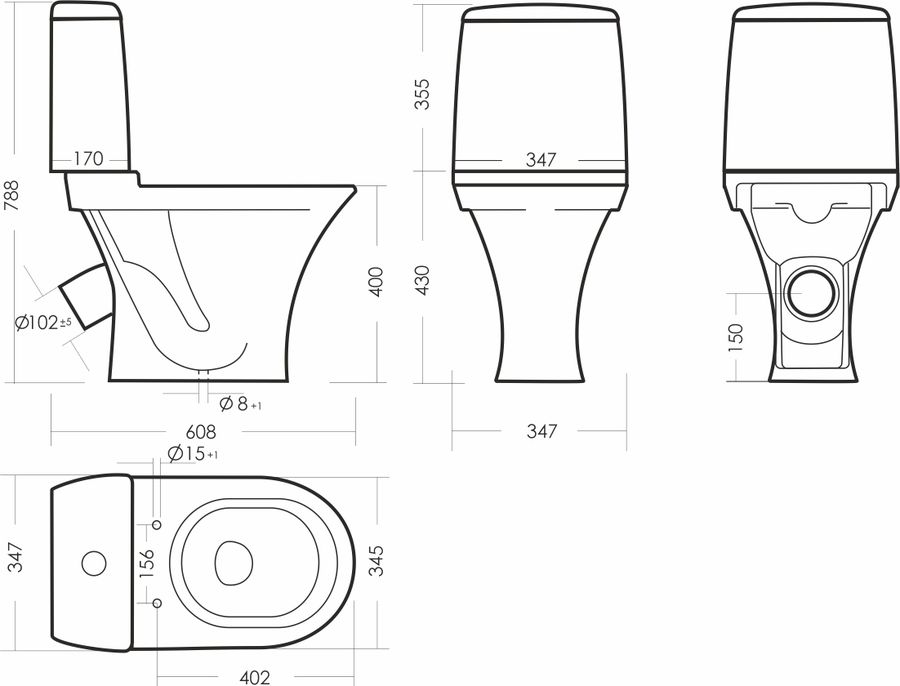 Унитаз-компакт Sanita Аттика с косым выпуском и системой антивсплеск, предпросмотр