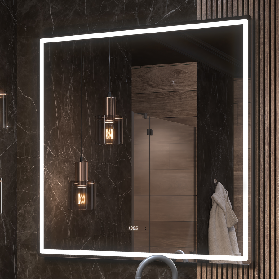 Зеркало для ванной комнаты  с LED подсветкой Штерн Luxe 100 с часами и подогревом, превью