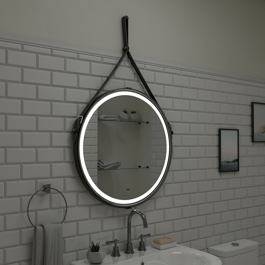Зеркало "Seamus Black Led" D 650 на ремне из натуральной кожи черного цвета, превью