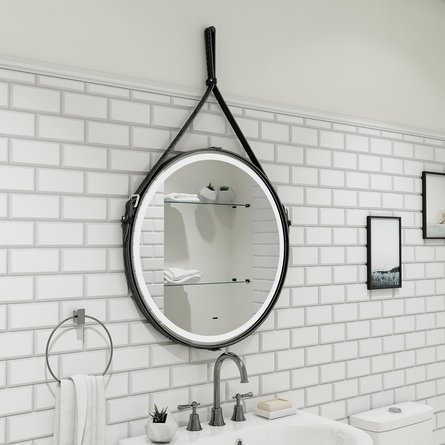 Зеркало "Seamus Black Led" D 650 на ремне из натуральной кожи черного цвета, превью