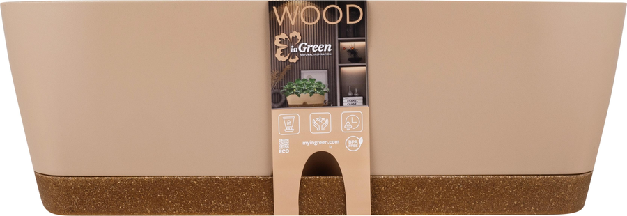 Балконный ящик Ingreen Wood 40 см молочный шоколад/бук, предпросмотр
