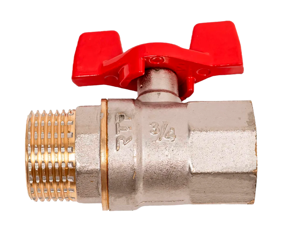 Кран шаровой ручка бабочка, латунь, внутренняя/наружная резьба 3/4",PN25 никель, RTP, превью