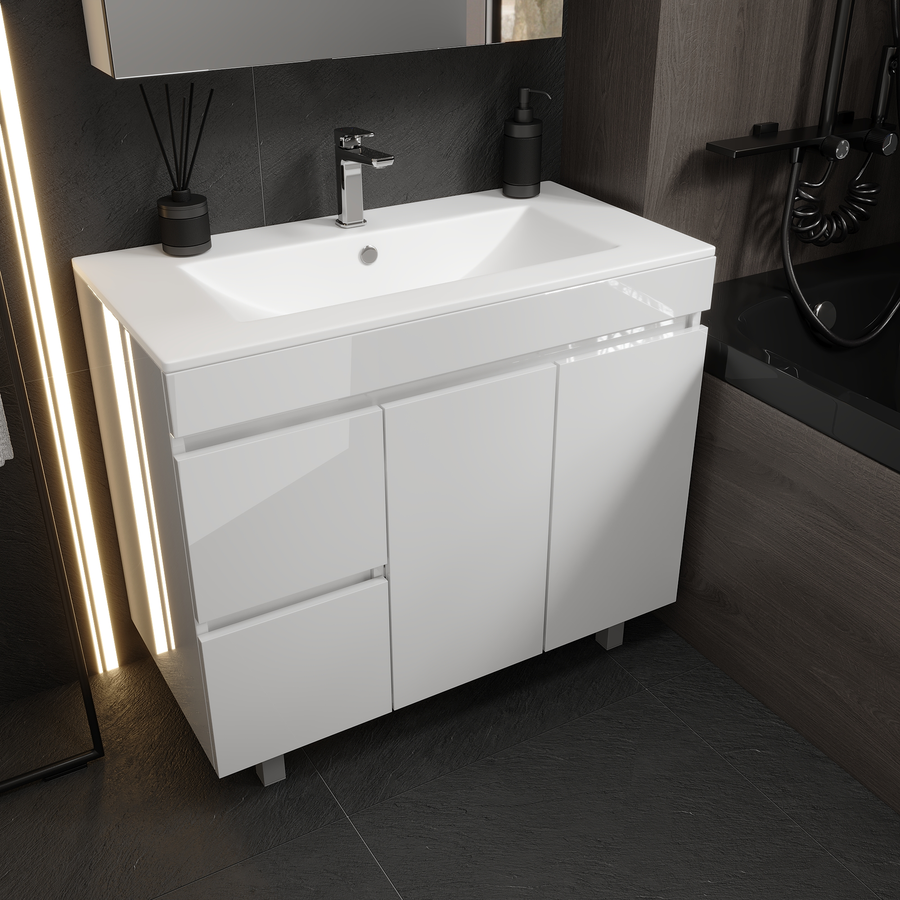 Тумба напольная Nova Sanita Luxe Квадро с ящиками 77,5x90 см глянец белый (раковина к тумбе код. 839004), предпросмотр