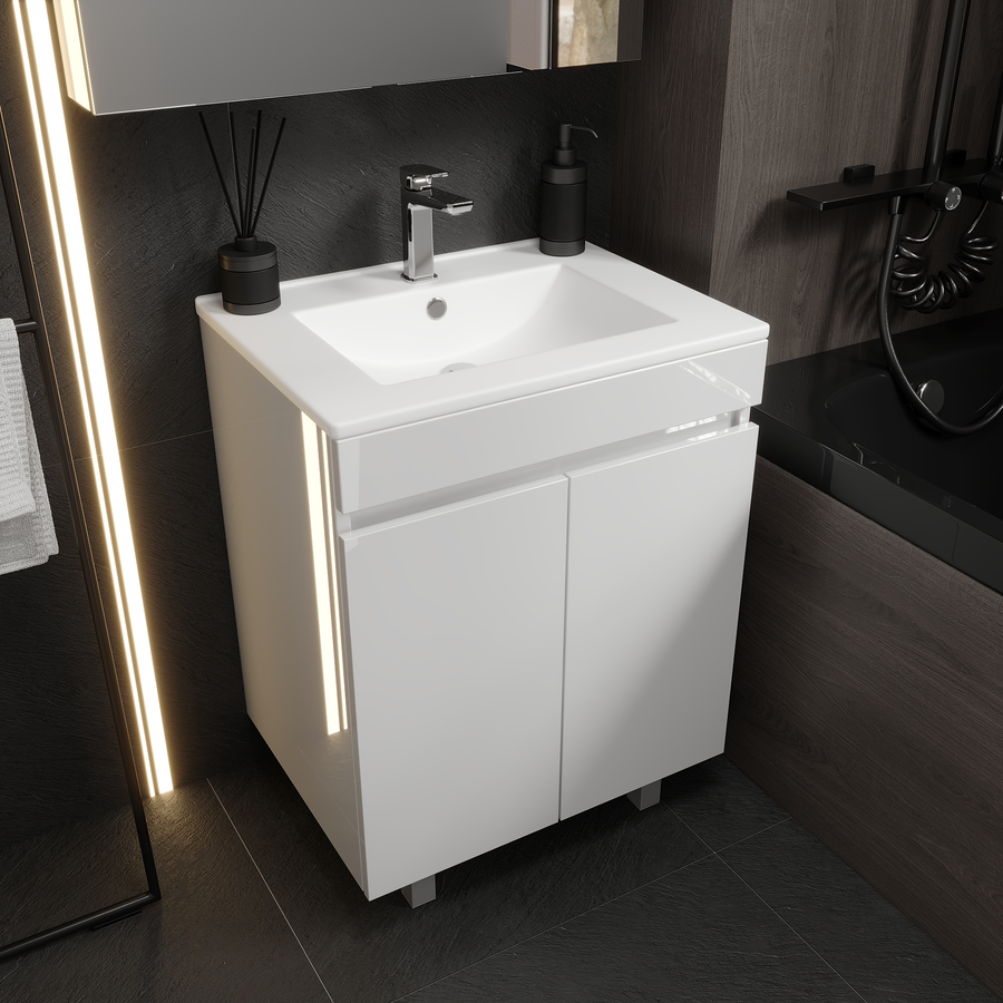 Тумба напольная Nova Sanita Luxe Квадро распашной 77,5x60 см глянец белый (раковина к тумбе код. 825023), предпросмотр