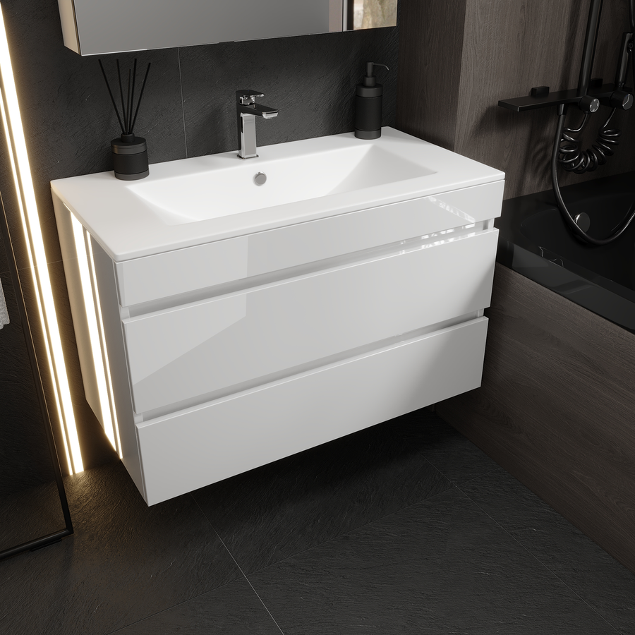Подвесная тумба Nova Sanita Luxe Квадро напольный распашной 56x90 см глянец белый (раковина к тумбе код. 839004), предпросмотр