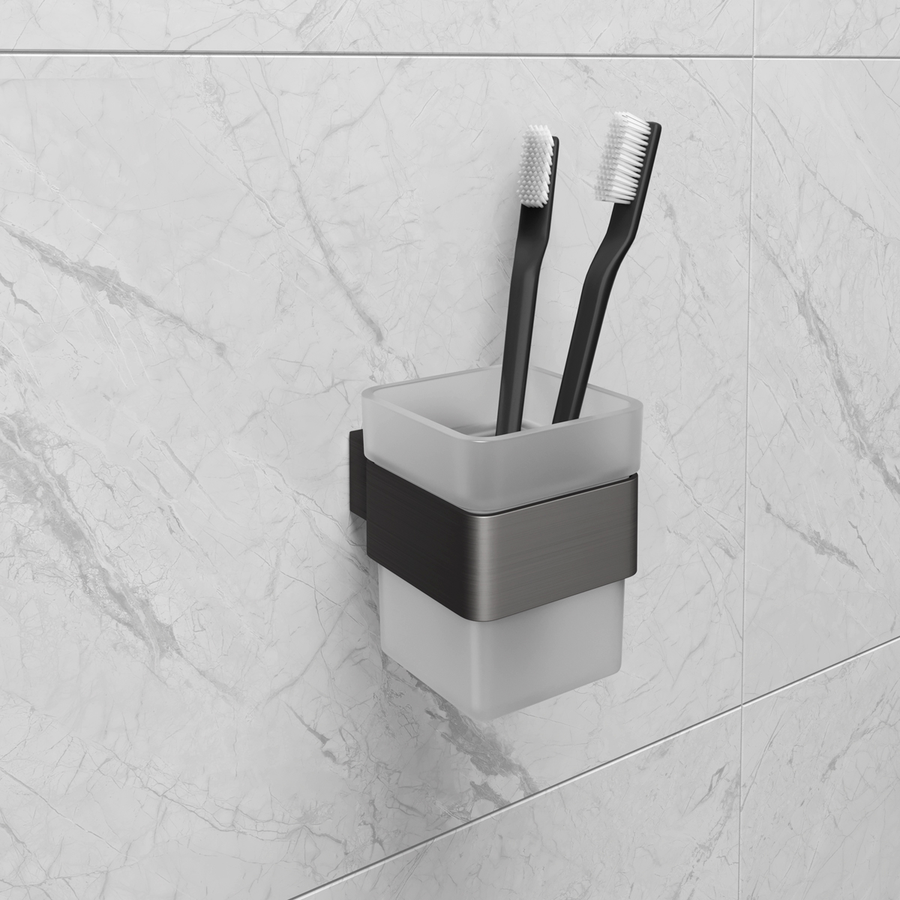 Стакан для зубных щёток Lemark 9736015 SMOOTH LINE с держателем, графит, предпросмотр