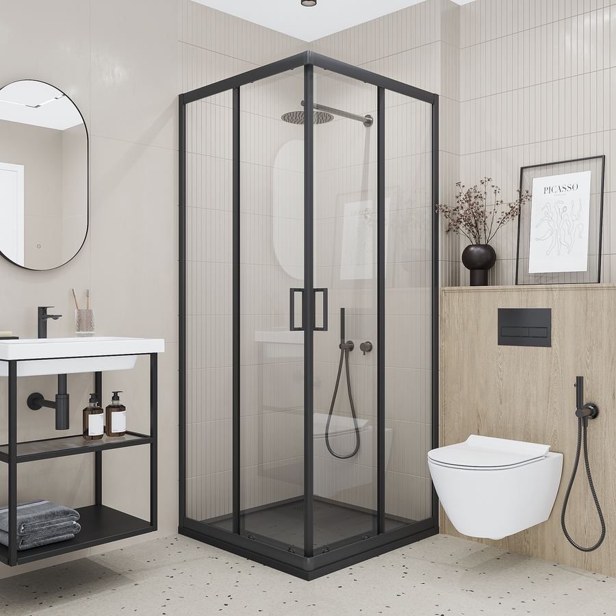 Душевая ширма MALVA 100х100х200см, черный профиль, 6мм, предпросмотр