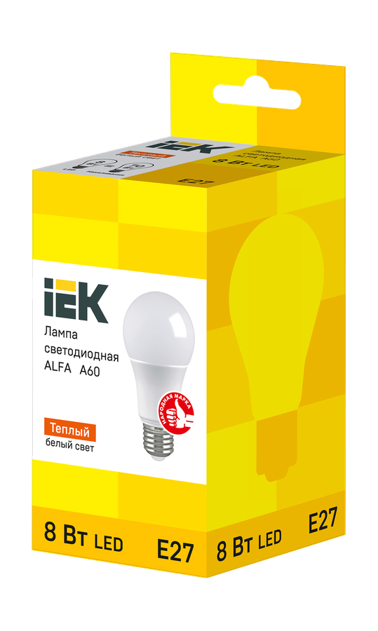 Лампа LED E27 8Вт 3000К IEK, предпросмотр