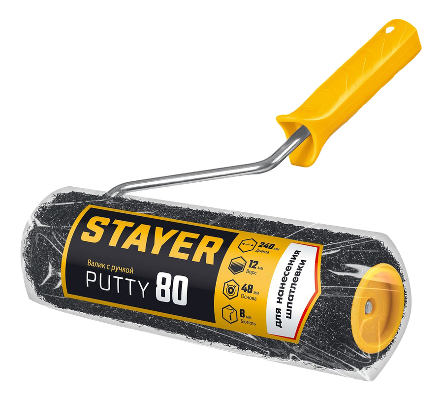 Валик для шпатлевки Stayer Putty 80 мм 240 мм 8 мм ручка Professional (03642-24), превью