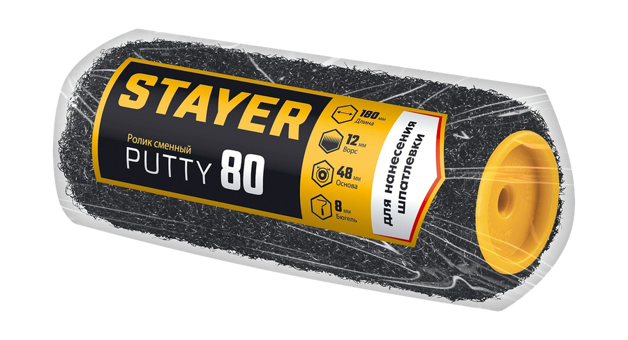 Ролик для шпатлевки Stayer Putty 80 мм 180 мм 8 мм ручка Professional (02642-18), превью