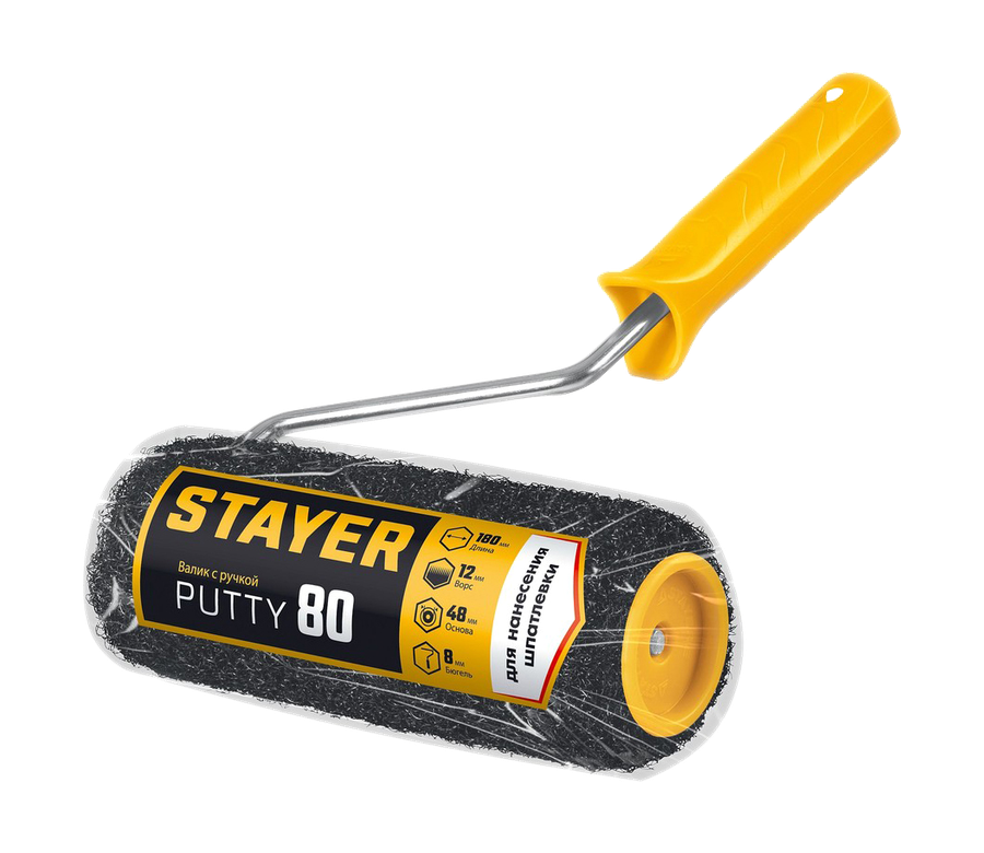 Валик для шпатлевки Stayer Putty 80 мм 180 мм 8 мм ручка Professional (03642-18), превью