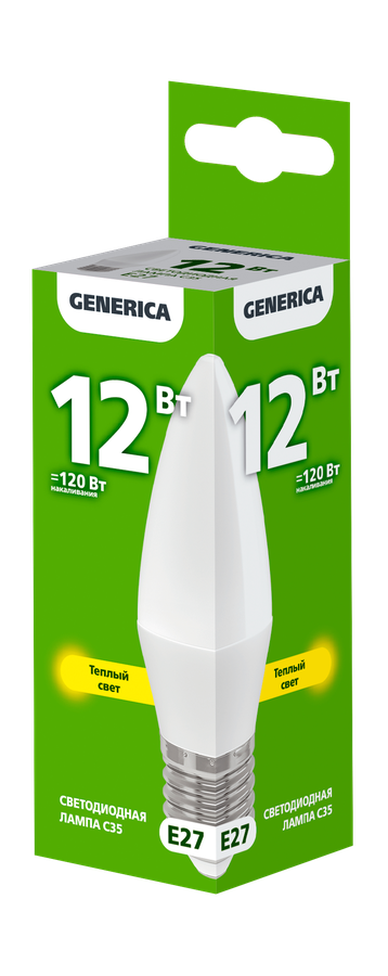 Лампа GENERICA led e27 12вт 3000к свеча теплый, превью