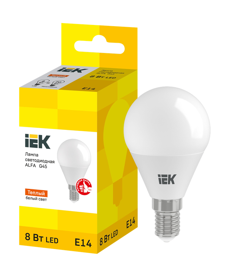 Лампа IEK led e14 8вт 3000к шар теплый, предпросмотр
