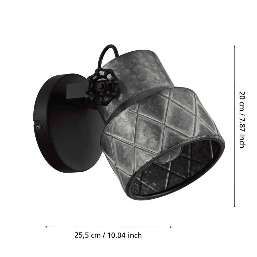Бра EGLO hilcott, 1х40w e27, l160, h200, а245, сталь, черныйсталь, оц, предпросмотр