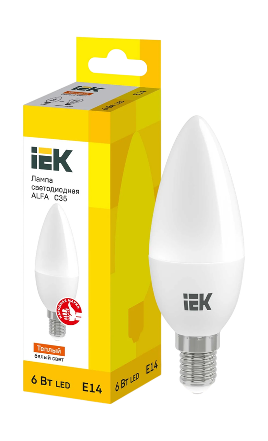 Лампа IEK led e14 6вт 3000к свеча теплый, превью