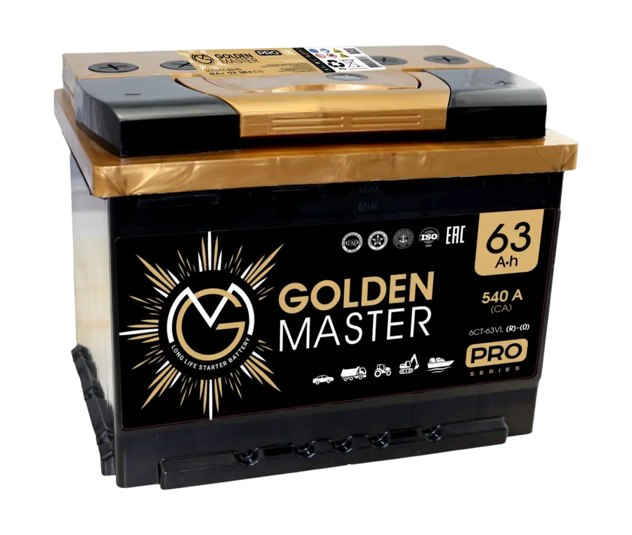 Аккумулятор автомобильный GOLDEN MASTER Pro 6СТ-63 (R)-(0) 540A, превью