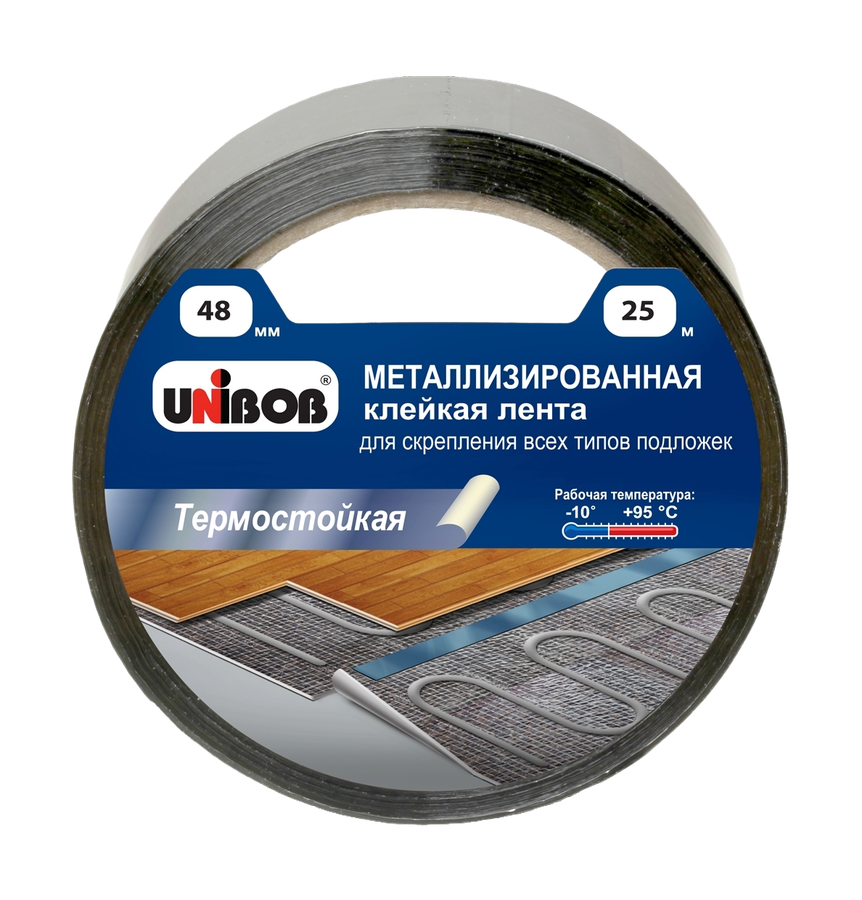 Лента клейкая UNIBOB металлизированная д/скрепления подложек 48мм х 25м, предпросмотр