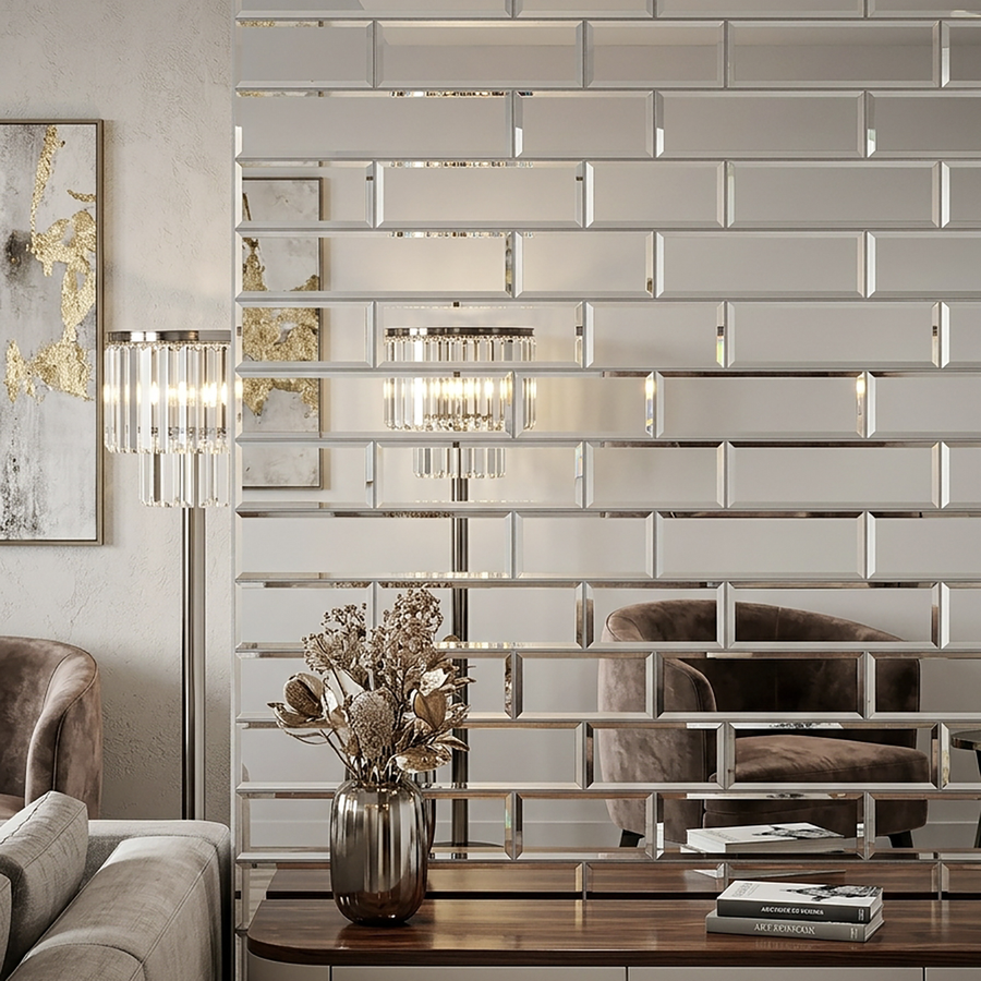 Плитка OMEGA GLASS зеркальная серебро 30x10 прям фац 1шт, превью